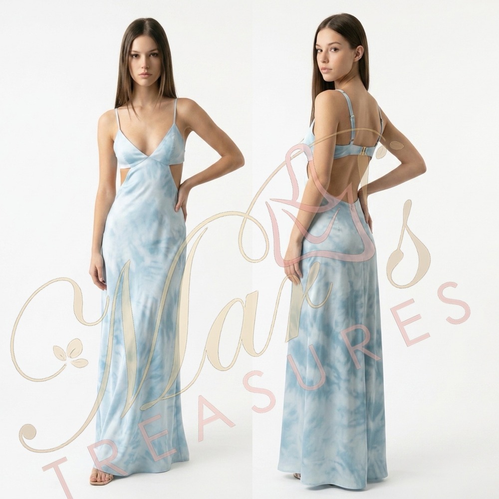 Third Form Blue Cutout Satin Maxi Dress Sz 4